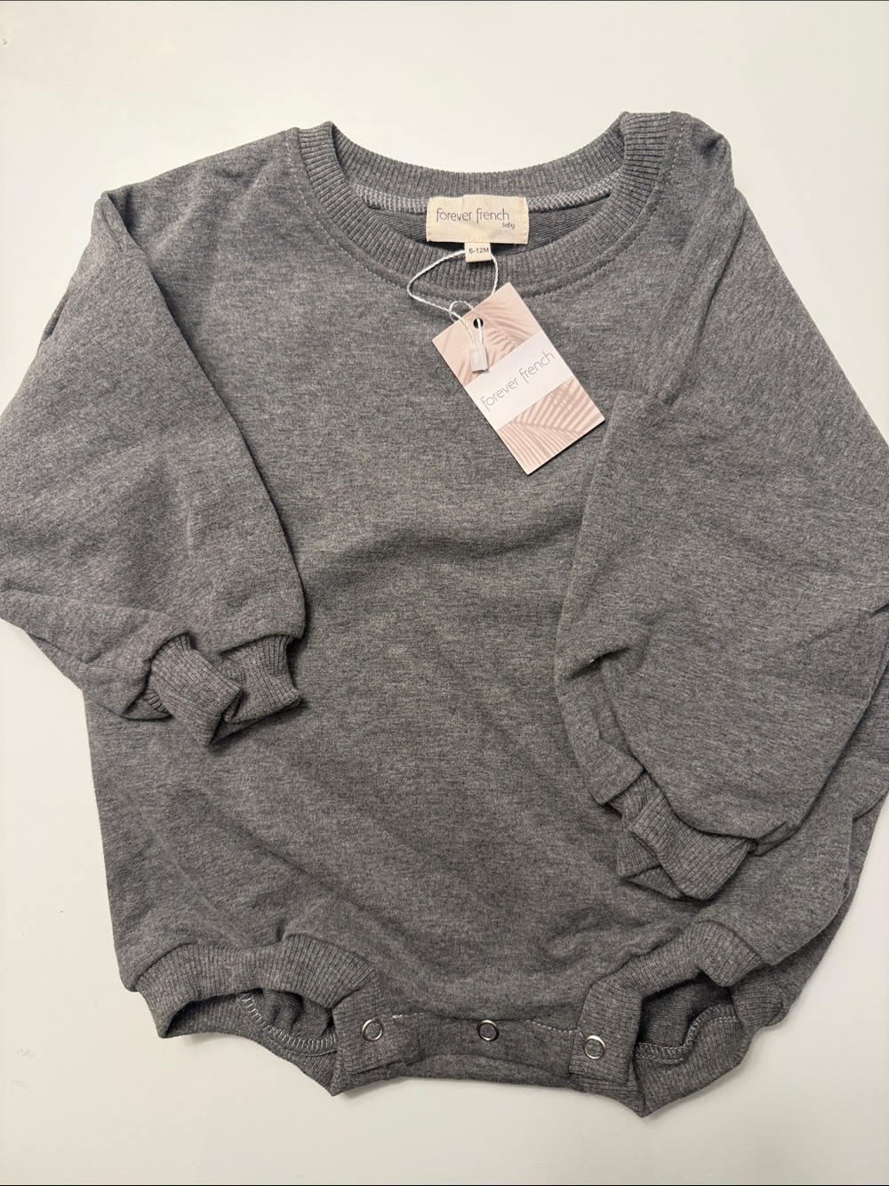 Forever Frenchy Gray Baby Sweatshirt Romper
